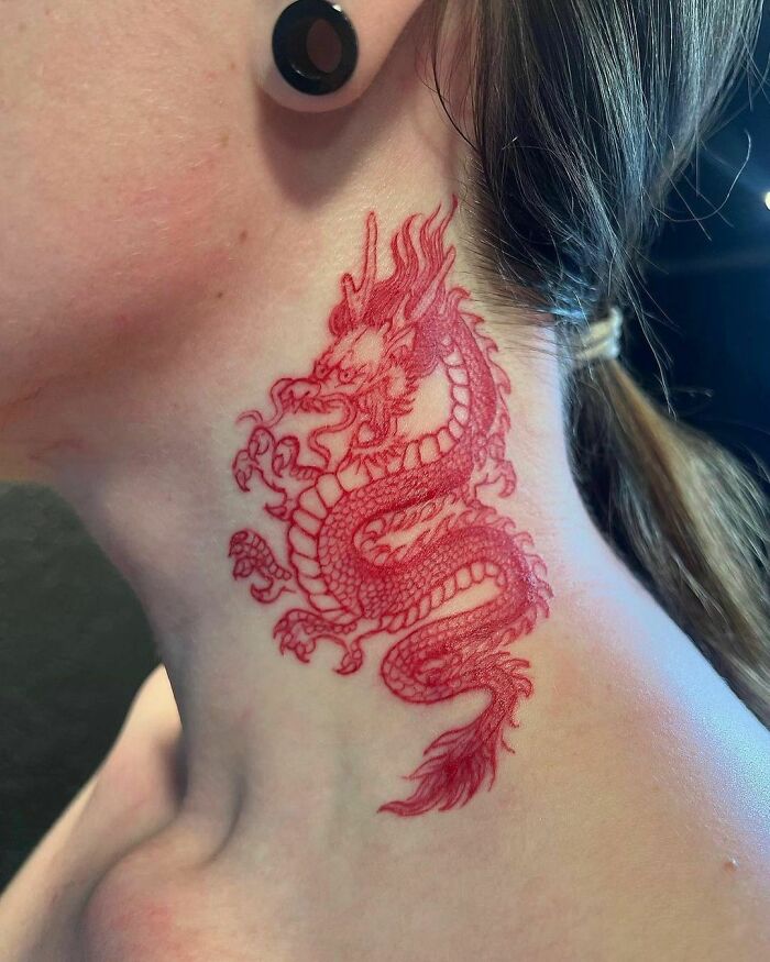 Red dragin neck tattoo 