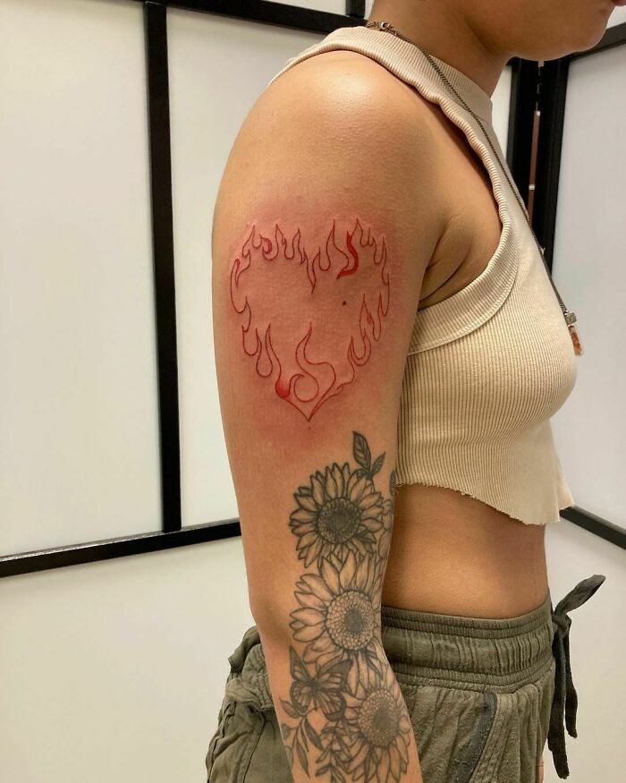 Super Cute Heart Flame For Lauren In Red Ink