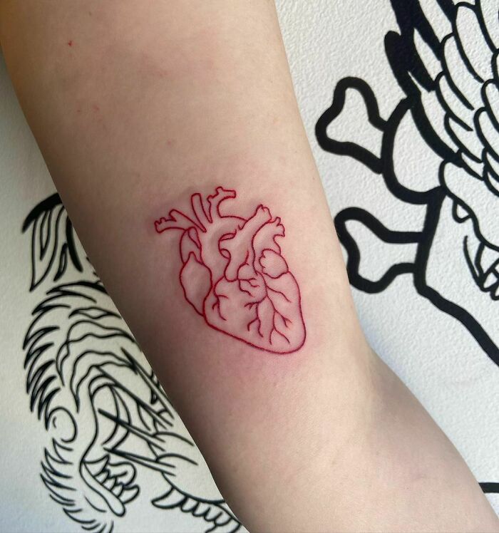 Red Ink Heart Tattoo For Beth Last Week!
