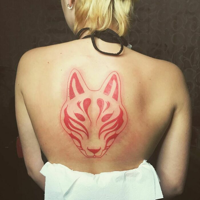 Kitsune Mask Red Ink Tattoo