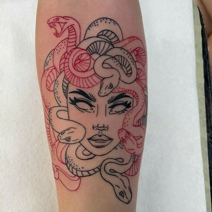Black and red Medusa tattoo 