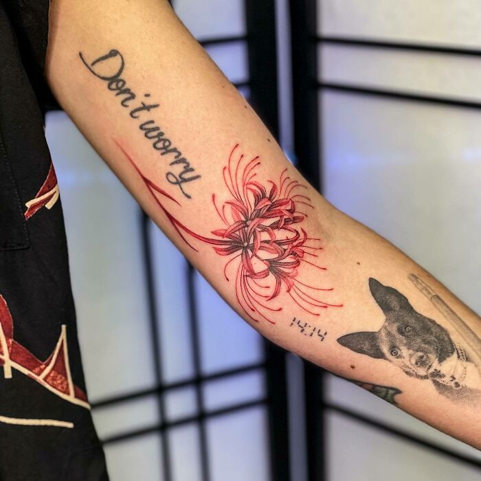 Spider Lily Red Ink Tattoo
