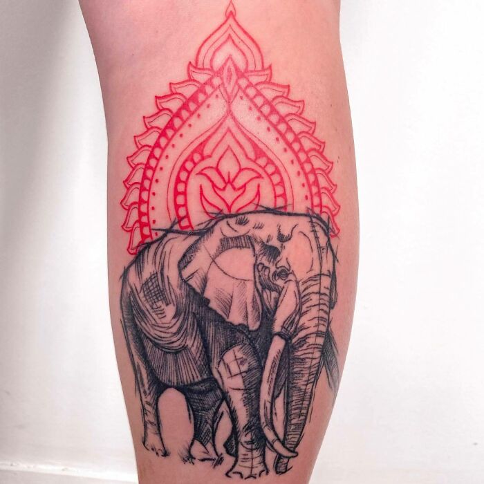 Added Some Ornamental Red Ink To A Healed Elephant I Did