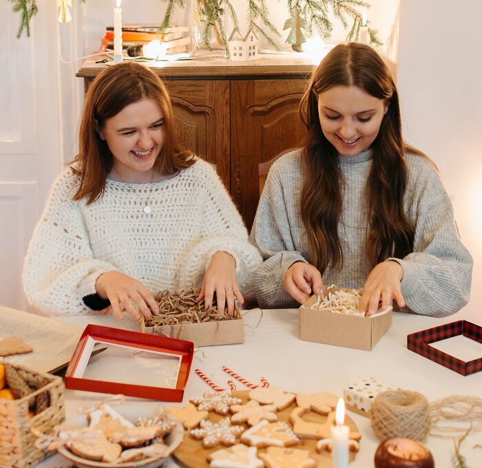 Two Women Making Christmas Gifts 