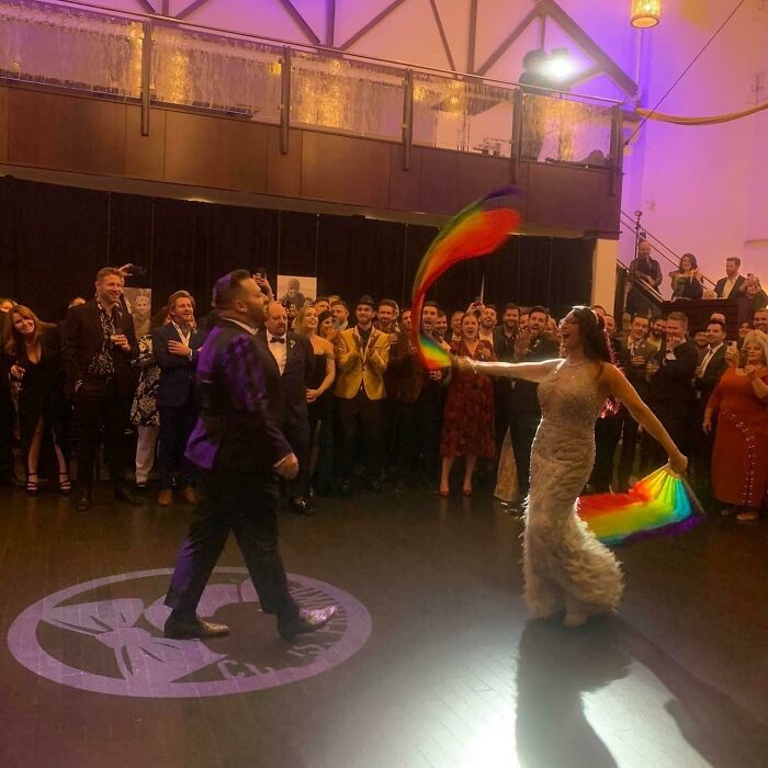 My Mom Surprised Me With The Gayest Fans During Our Mother/Son Dance At My Wedding
