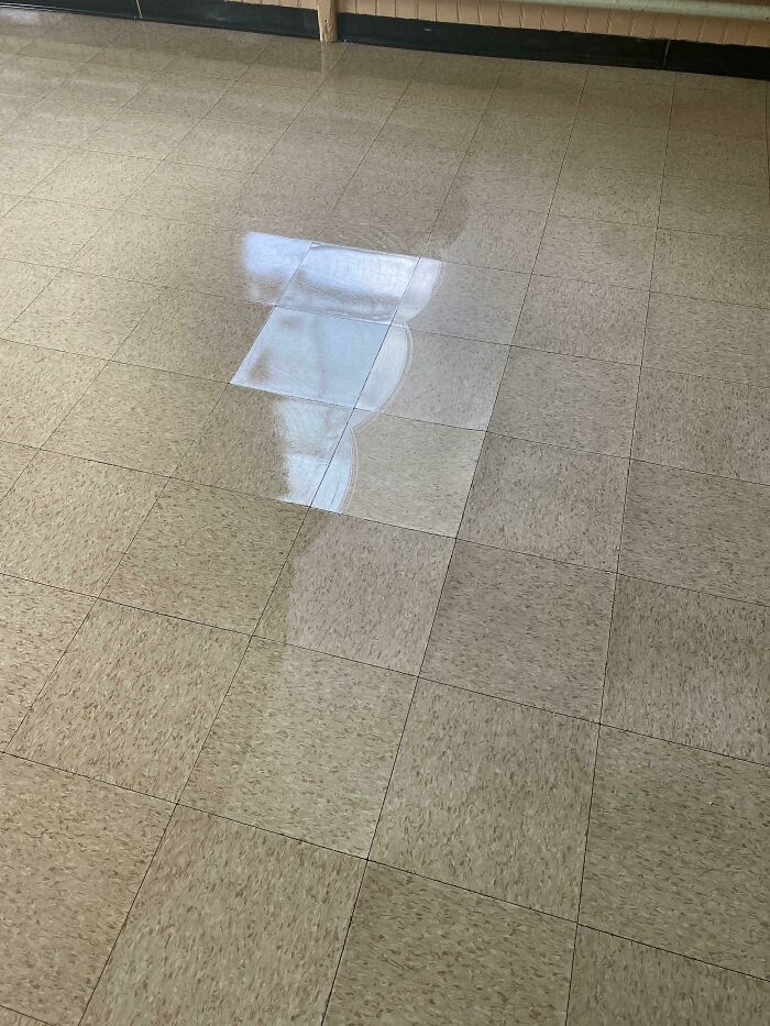 Difference Between A Waxed And Unwaxed Floor, Taken At My Janitor Summer Job