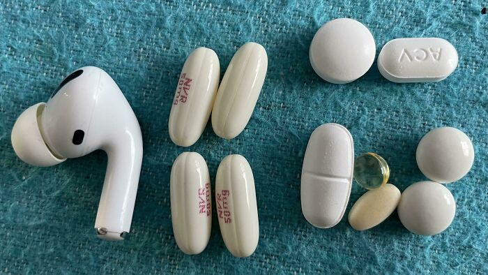 My Morning Pill Dosage. Leukemia Post Stem Cell Transplant (Apple Airpod Pro For Scale)