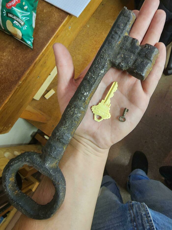 The Smallest And Largest Keys We Sell At My Shop, As Compared To A Typical Door Key