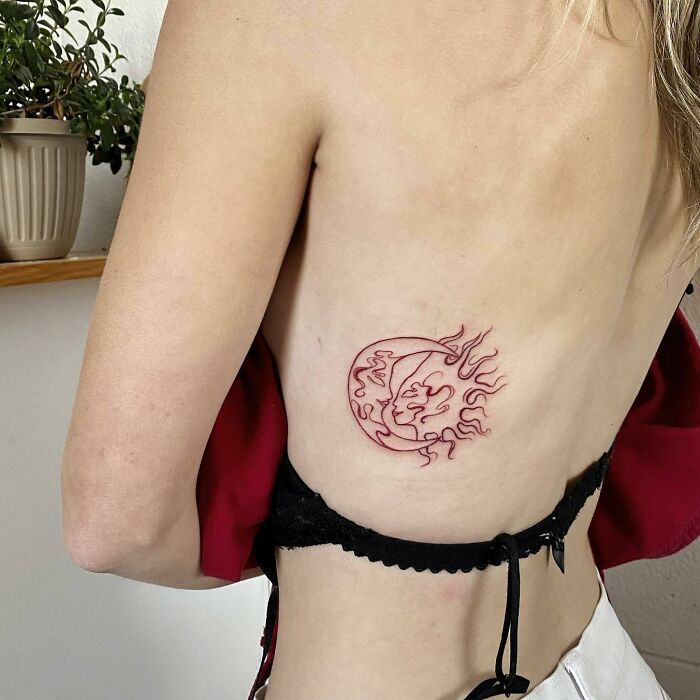 Red Ink Sun And Moon Tattoo
