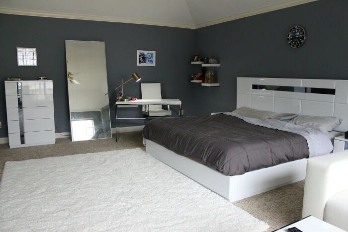 Photo of grey painted bedroom
