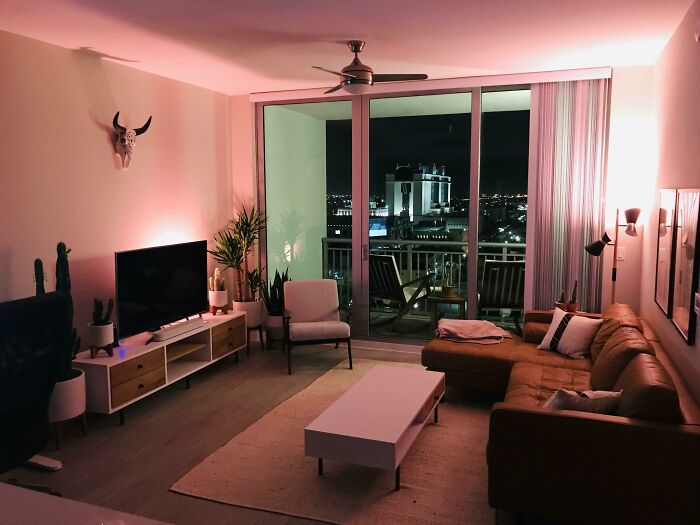 Photo of living room at nigh time
