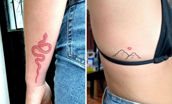 Red Serpent And Mountain Love Tattoos For Kimberley