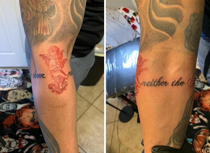 Red angel arm tattoo 