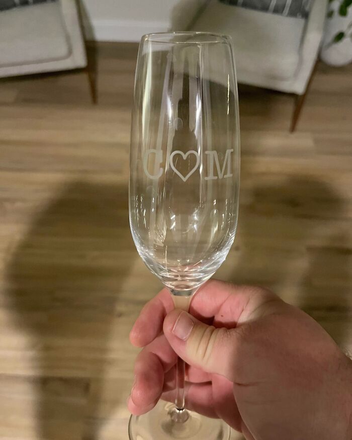 My Mom Gave Me And My Wife These Wine Glasses With Our Initials Engraved