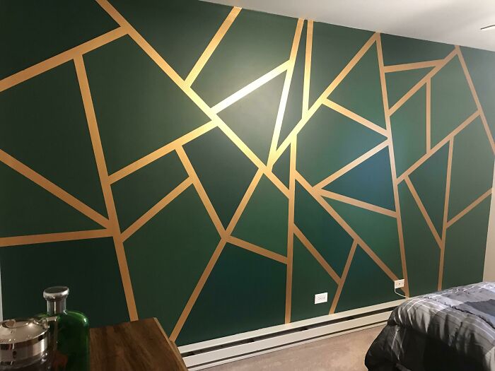 Green And Gold Geometric Wall Design