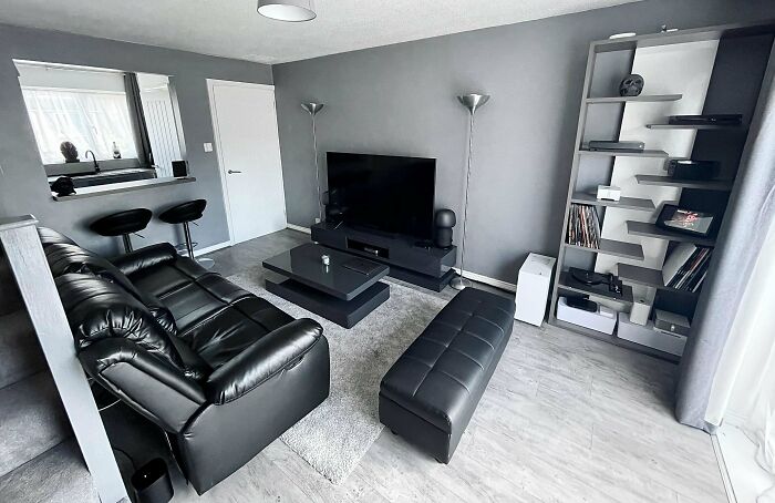 Photo of living room with black interior details