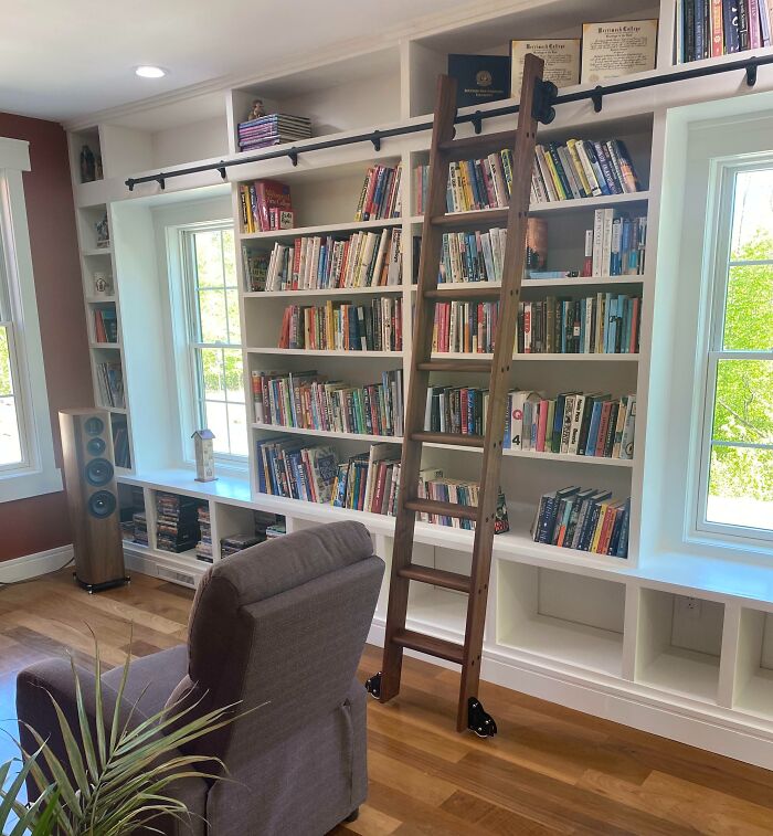 Photo of bookshelf with ladder