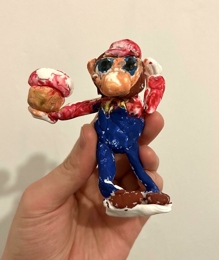 My Little Girl Is Very Proud Of The Mario She Made Out Of Clay, And So Am I!