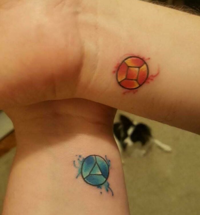 Wife And I Got Ruby And Sapphire Tattoos On Our Wrists Yesterday!