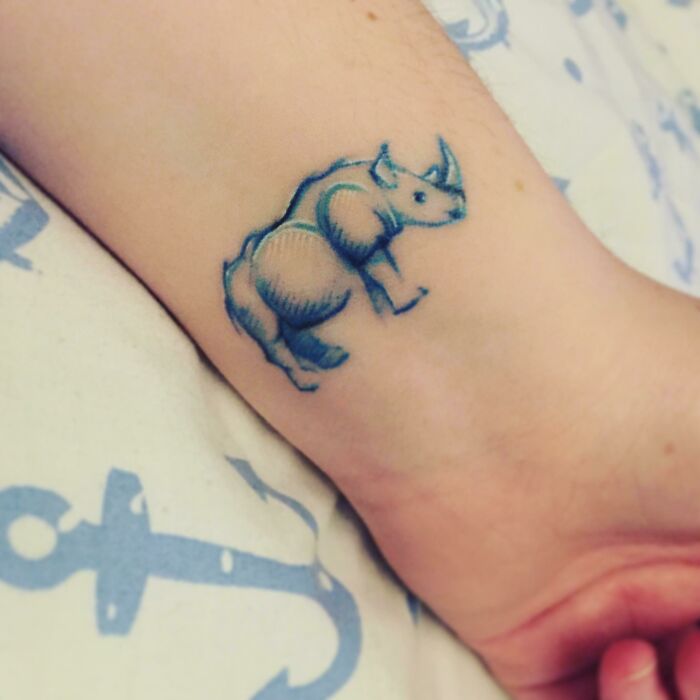 Small Rhino On The Wrist. 1yr Old Here, Still As Vibrant 2yrs Down The Line!