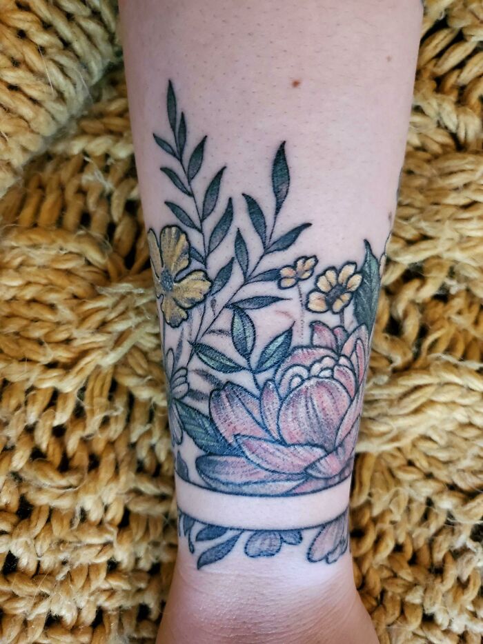 Lotus/Floral Wrist Cuff Tattoo