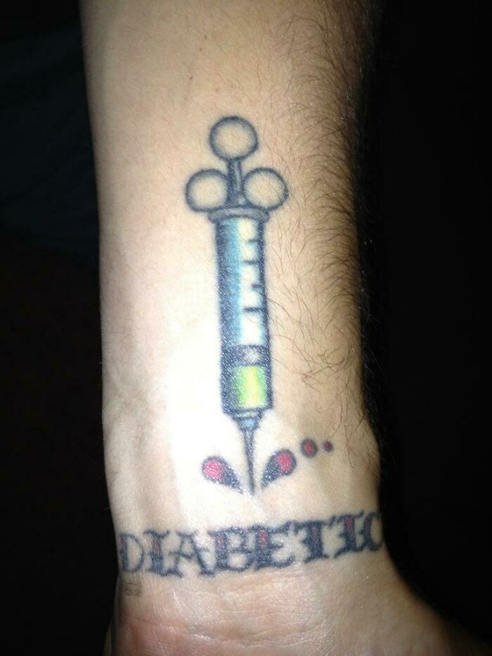 My Brothers Diabetic Tattoo On His Wrist. The Tattoo Is 5 Years Old