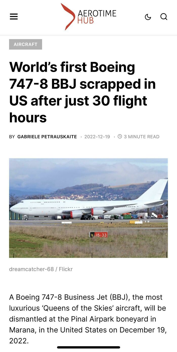 Executive 747 Scrapped With 29 Flight Hours On It