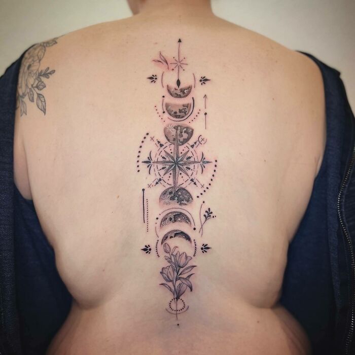 Spine Moon Tattoo