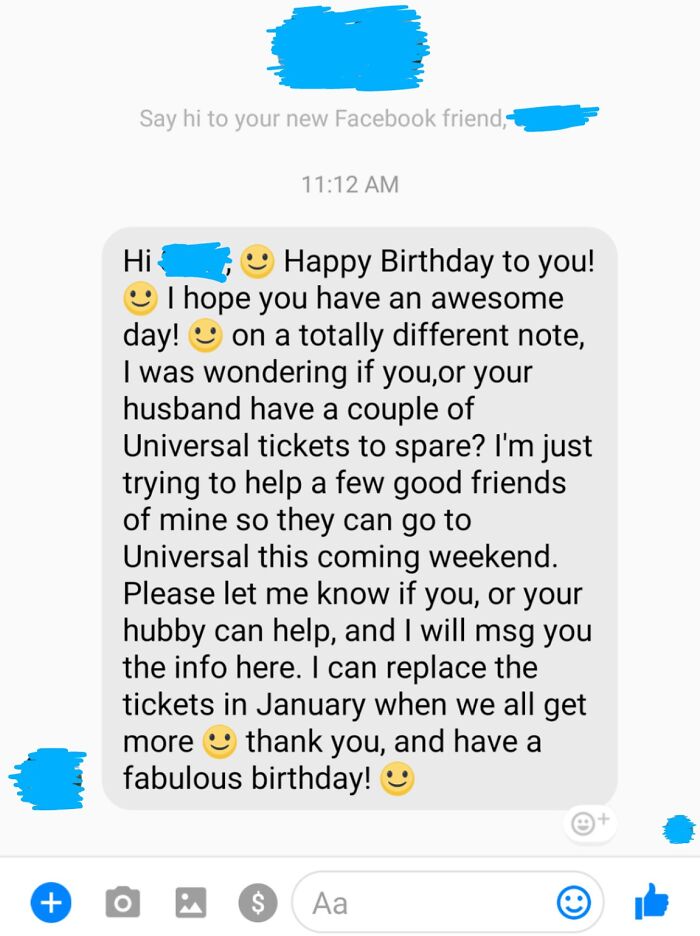 Former Coworker Asks For Theme Park Tickets In A Birthday Text. Classy