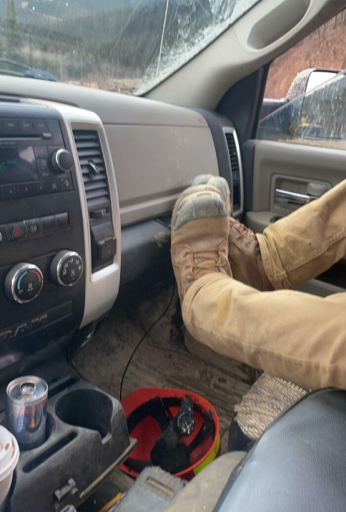 My Coworker Always Sits Like This In My Work Truck