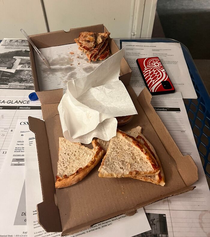How My Coworker Eats His Pizza