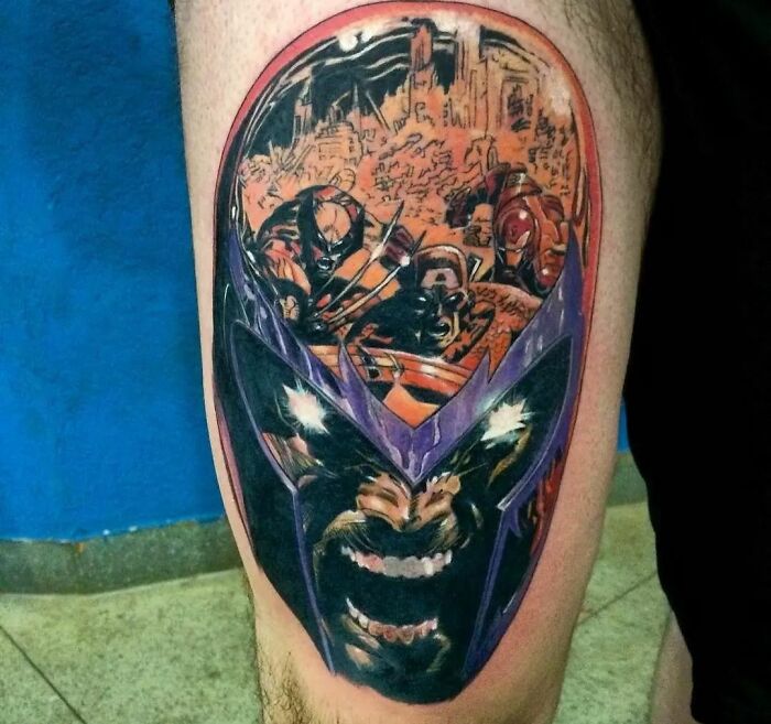 Magneto and marvel's superhero inside his head tattoo