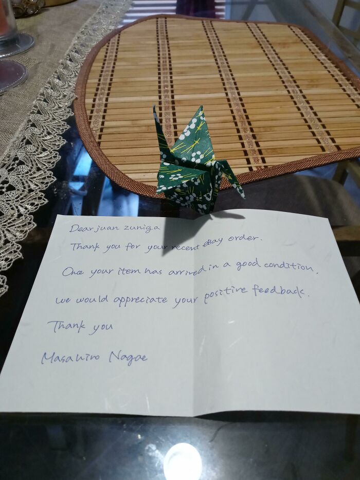 A Package Arrived From Japan, And Upon Opening The Package I Found This Little Origami With A Thank You Note. It May Not Be Much, But It Sure Made My Day