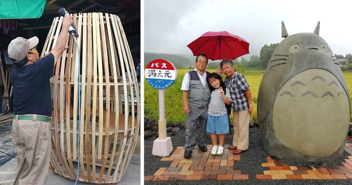 Grandpa In Japan Makes Totoro So People Wouldn't Be Lonely At The Bus Stop
