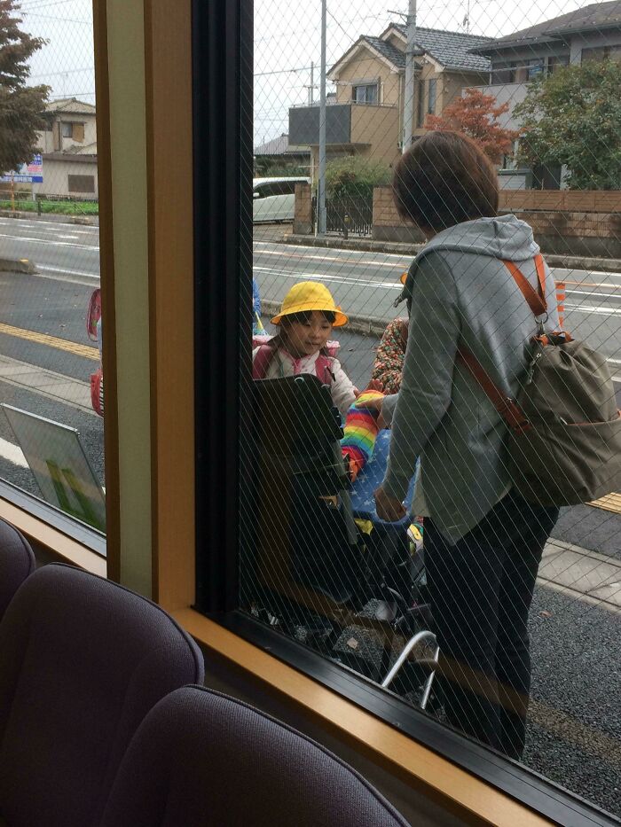 Outside My Bank In Japan, Carers Had Brought A Disabled Child Out On The School Route So He Could High Five All The School Children On Their Way Home. They All Stopped To Do It