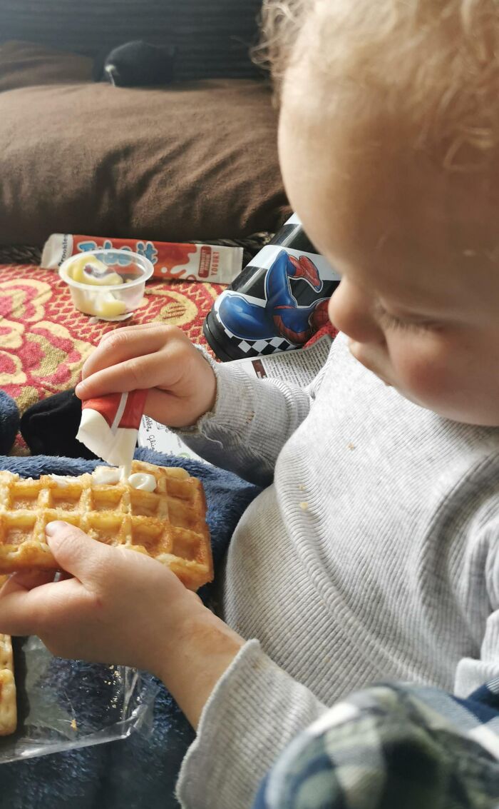 My Two-Year-Old Puts Yogurt On Waffles. It Actually Tastes Really Good