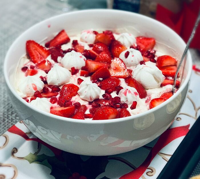 You May Like This Take On An Eton Mess - Strawberries, Pomegranate, Cranberry Juice. All The Sweet, Crunchy Zesty Deliciousness