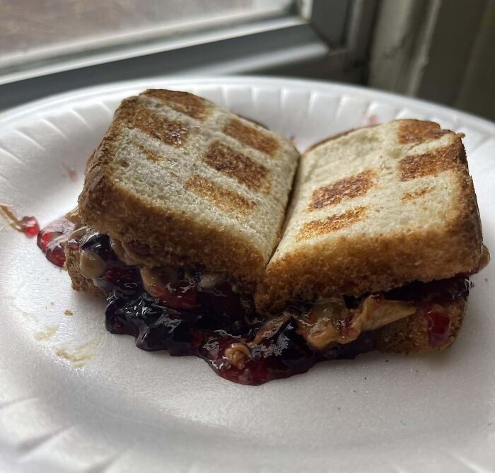 PB&J With Sliced Bananas Made In Waffle Maker