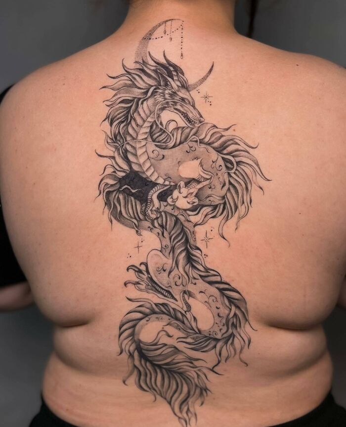 Dragon tattoo on back