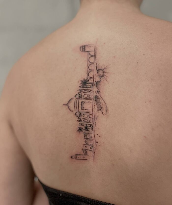 Taj Mahal spine tattoo
