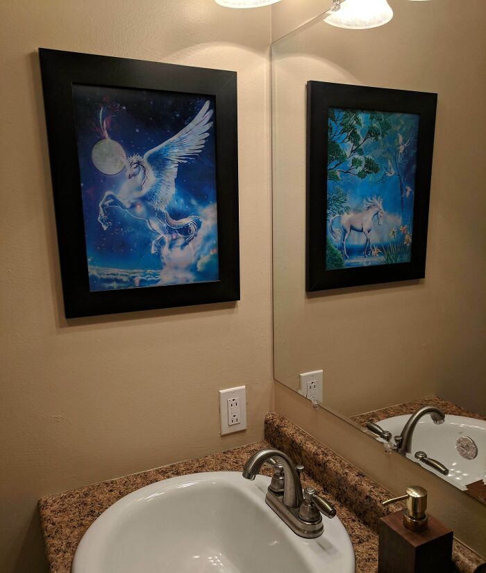 Different Unicorn picture seen in a mirror reflection 