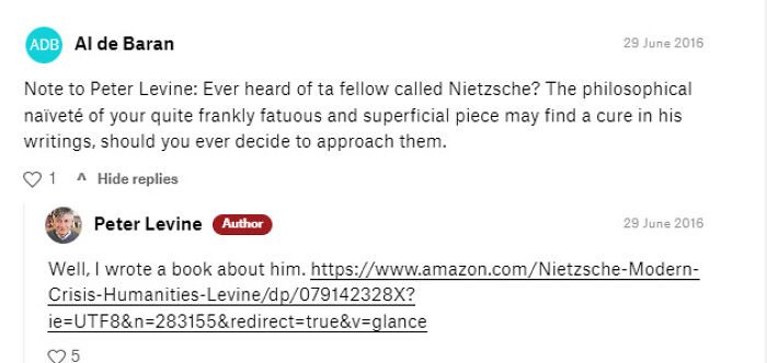 Arrogantly Told The Author To Read Some Nietzsche, Not Knowing The Author Wrote A Whole Book About Nietzsche