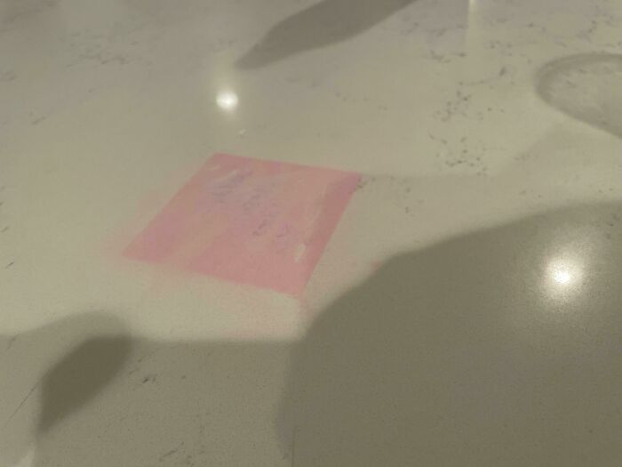 Left A Wet Post It Note By Accident On Our Quartz Island, Now The Note Is Embedded