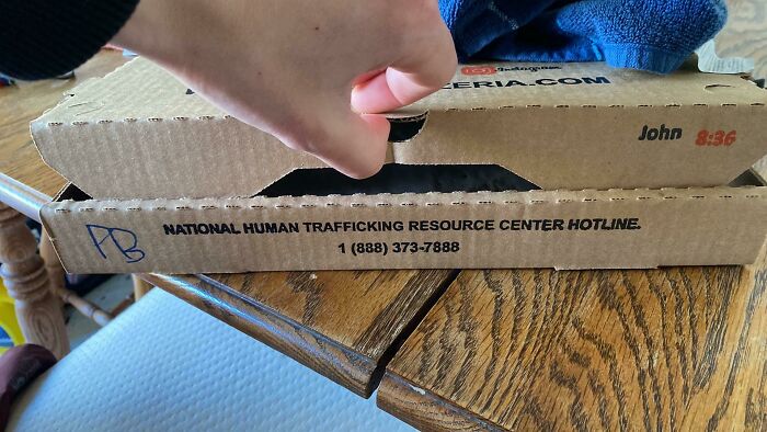 This Pizza Box Has The Phone Number For The National Human Trafficking Resource Hotline