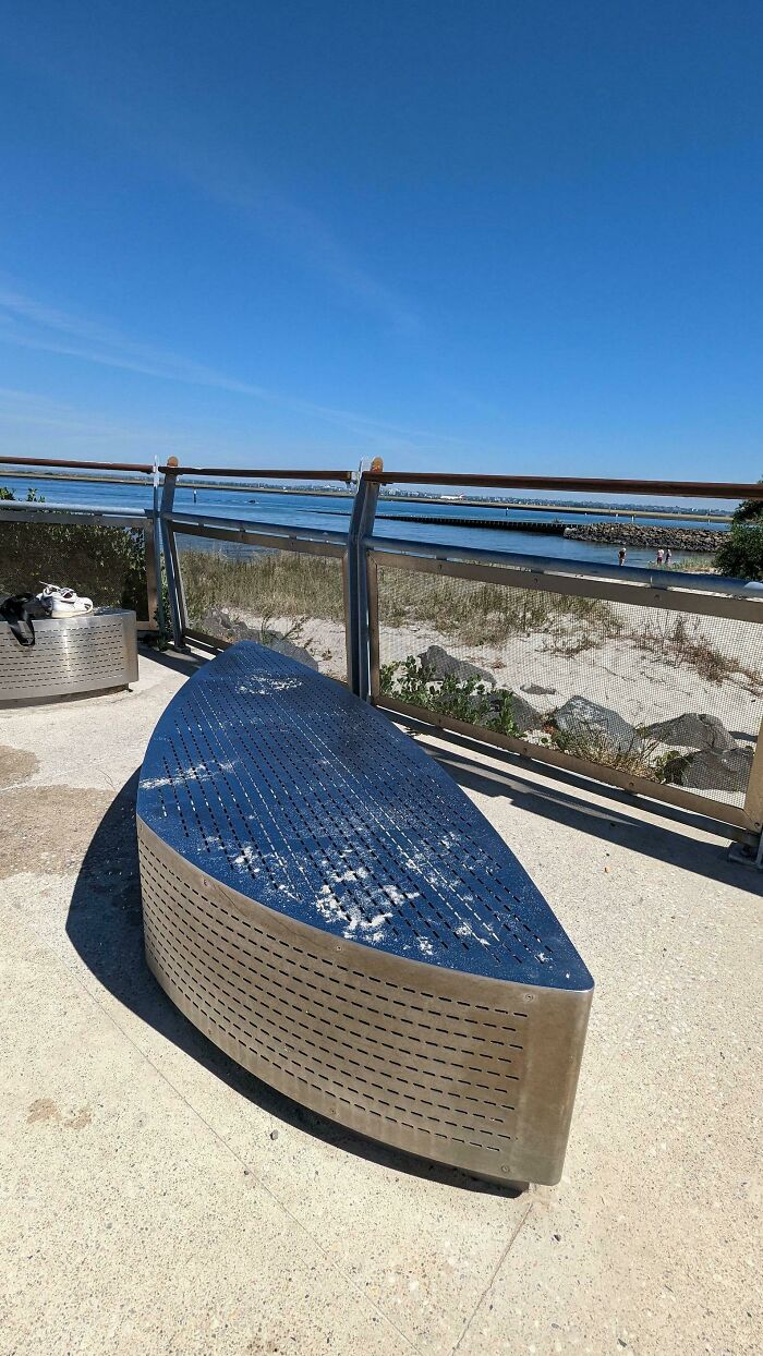 Stainless Steel Bench At The Beach. The Temperature Today Is 31°c