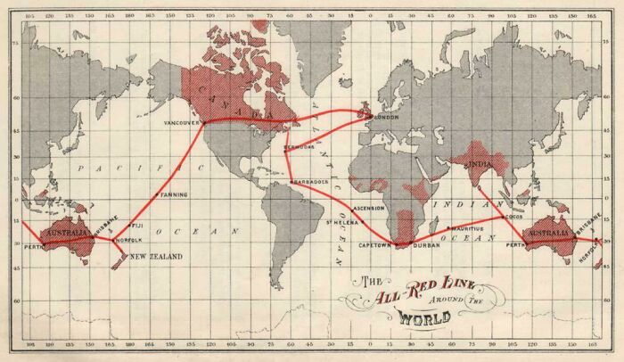 All Red Line. A Map Of Submarine Cables Connecting British Empire In 1902