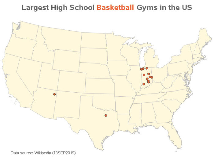 Map Of The Locations Of The 14 Largest High School Basketball Gyms In The United States