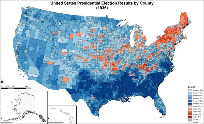 Map Of The 1936 U.s Presidential Election During The Height Of Franklin Roosevelt’s Popularity (Wikipedia)