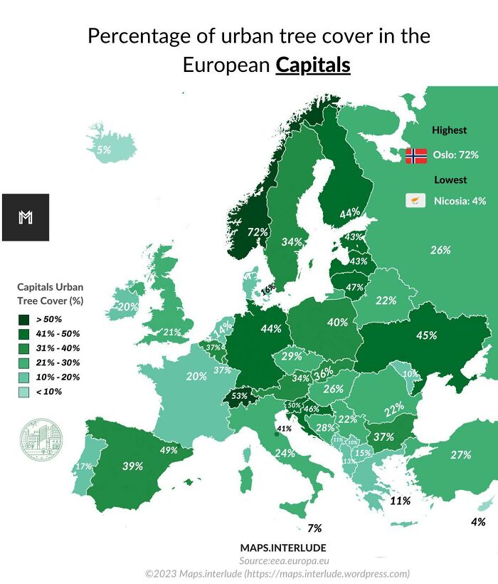 Percentage Of Urban Tree Cover In The European Capitals