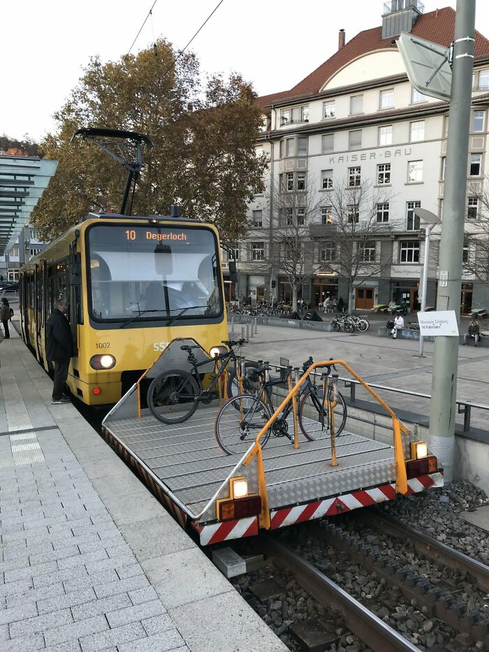 A Tram On The Stuttgart Rack Railway With A Trailer For Bikes. Stuttgart, Germany